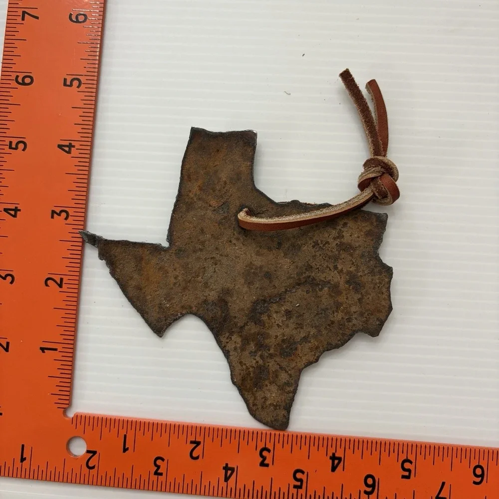 Rustic Hand Forged Texas State & Cowboy Boot Rusted Meta Christmas Ornaments